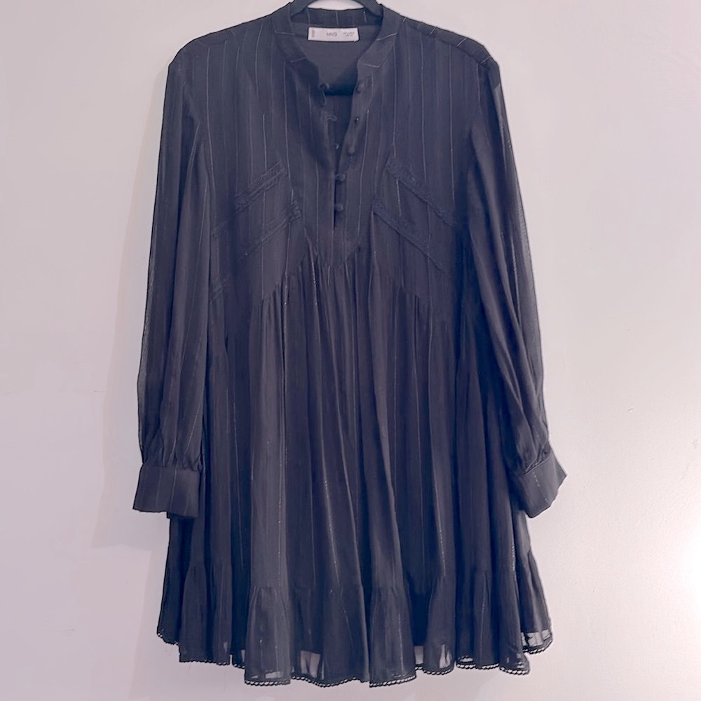 Mango long sleeve military metallic dress